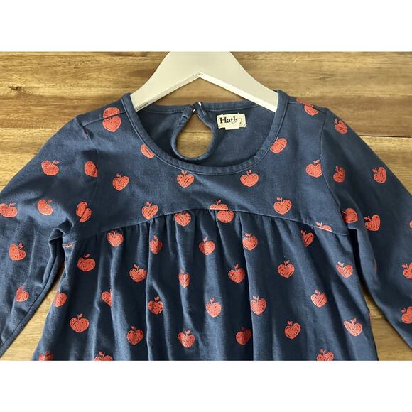 Hatley Navy Red Metallic Heart Shaped Apple Knit Long Sleeve Dress European 10 - Picture 3 of 7